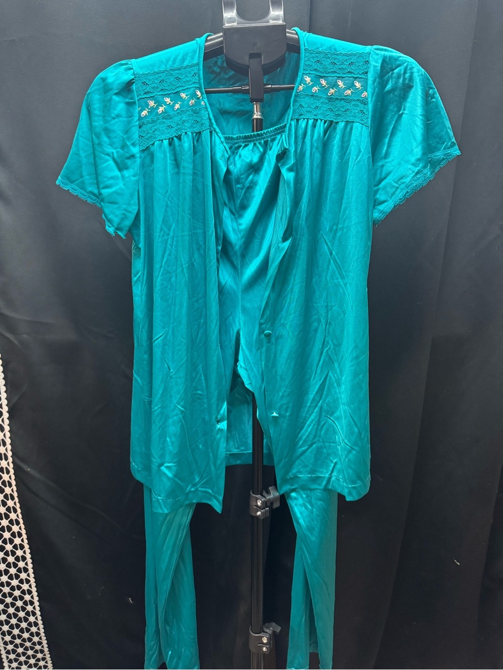 Vanity Fair Teal Satin Short Sleeve Pajama Set